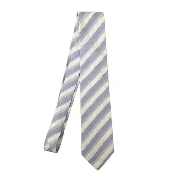 Hugo Boss Silk Tie Purple Grey White Stripes - Picture 4 of 10